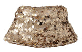 Dolce & Gabbana Gold Silk Sequin Embellished Designer Brim Bucket Hat