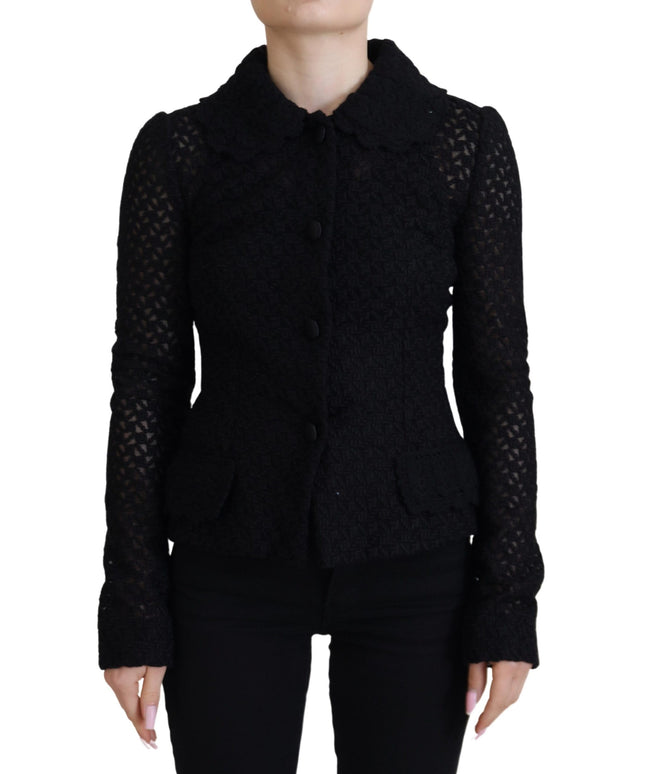 Dolce & Gabbana Black Wool Knitted Button Down Collar Jacket