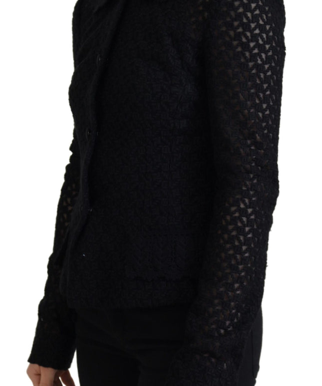Dolce & Gabbana Black Wool Knitted Button Down Collar Jacket