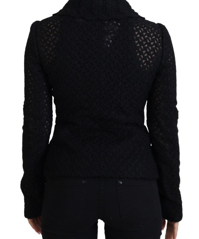 Dolce & Gabbana Black Wool Knitted Button Down Collar Jacket