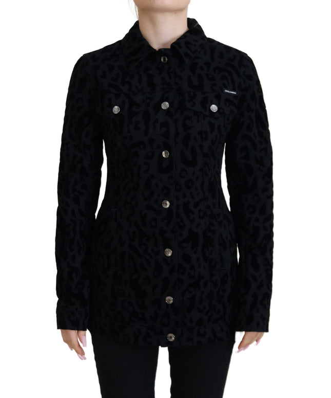 Dolce & Gabbana Black Leopard Long Sleeve Denim Cotton Jacket