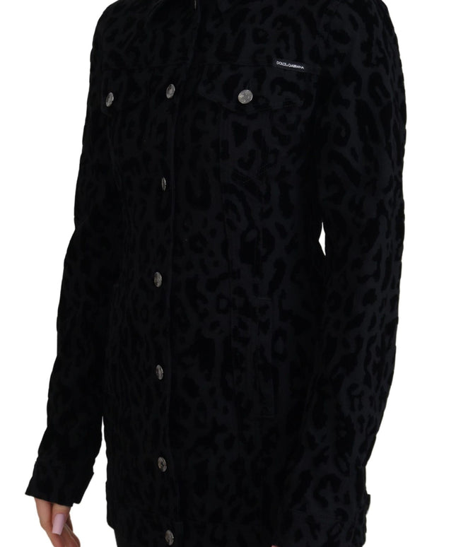 Dolce & Gabbana Black Leopard Long Sleeve Denim Cotton Jacket