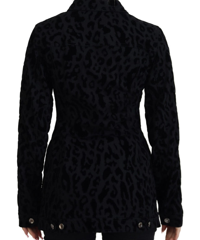 Dolce & Gabbana Black Leopard Long Sleeve Denim Cotton Jacket