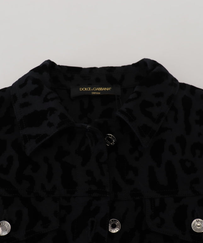 Dolce & Gabbana Black Leopard Long Sleeve Denim Cotton Jacket