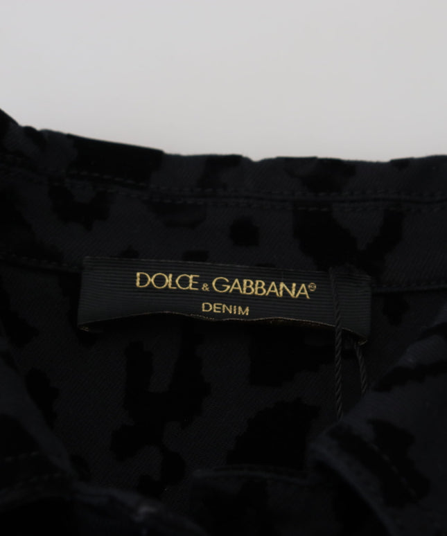 Dolce & Gabbana Black Leopard Long Sleeve Denim Cotton Jacket