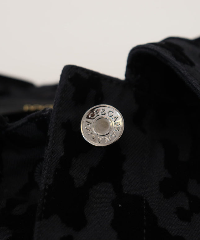 Dolce & Gabbana Black Leopard Long Sleeve Denim Cotton Jacket