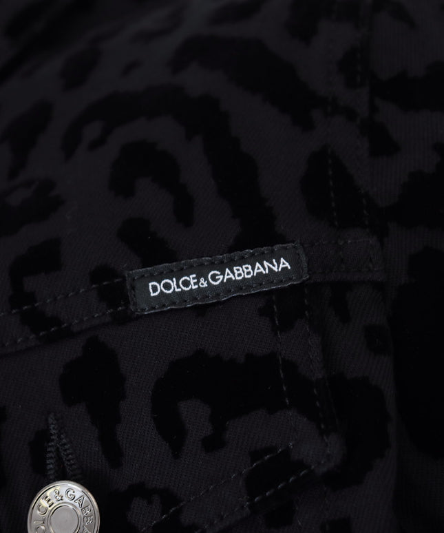 Dolce & Gabbana Black Leopard Long Sleeve Denim Cotton Jacket