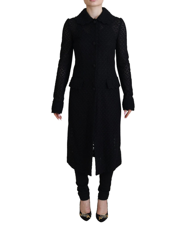 Dolce & Gabbana Black Button Down Long Blazer Cotton Jacket