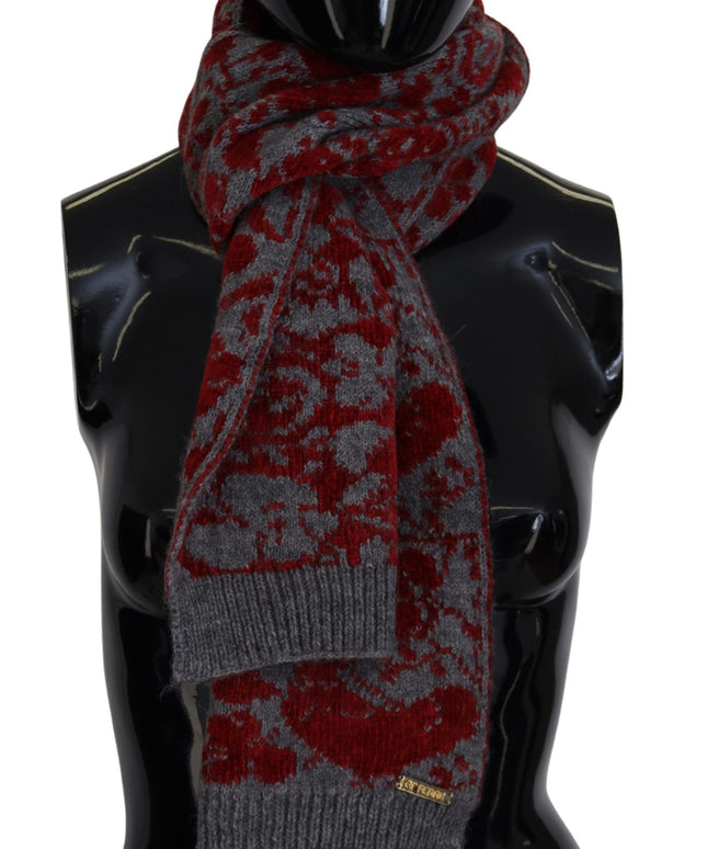 GF Ferre Red Grey Knitted Wrap Warmer Womens Shawl Scarf