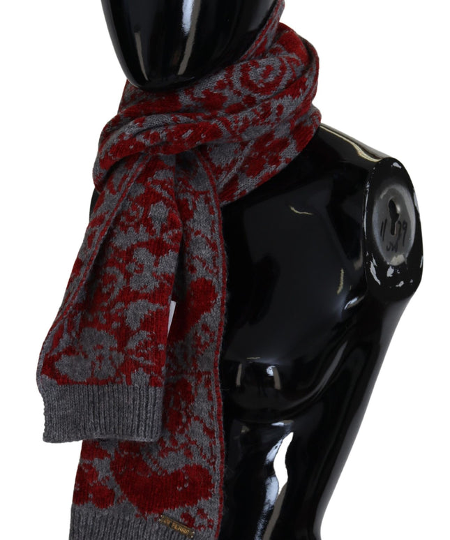 GF Ferre Red Grey Knitted Wrap Warmer Womens Shawl Scarf