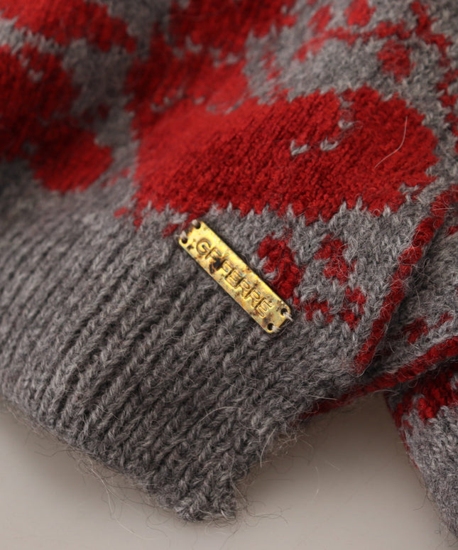 GF Ferre Red Grey Knitted Wrap Warmer Womens Shawl Scarf