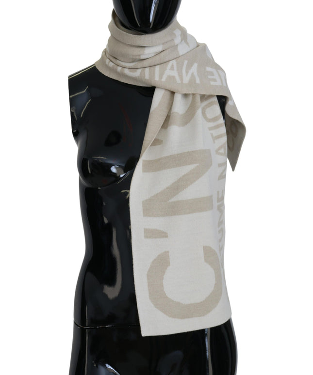 Costume National Beige White Logo Wrap Warmer Shawl Scarf