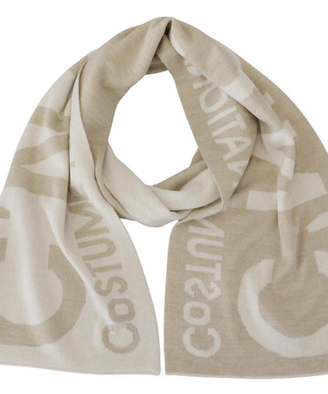 Costume National Beige White Logo Wrap Warmer Shawl Scarf