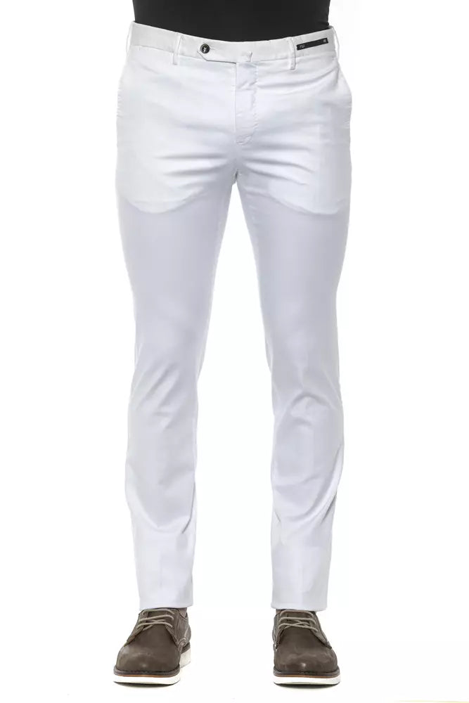 PT Torino White Cotton Men Slim Trouser