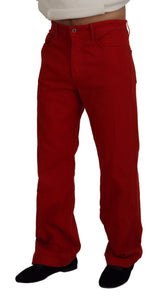 Dolce & Gabbana Red Cotton Straight Fit Men Denim Jeans