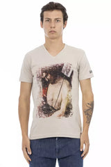Trussardi Action Beige Cotton Men V-neck T-shirt