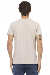 Trussardi Action Beige Cotton Men V-neck T-shirt