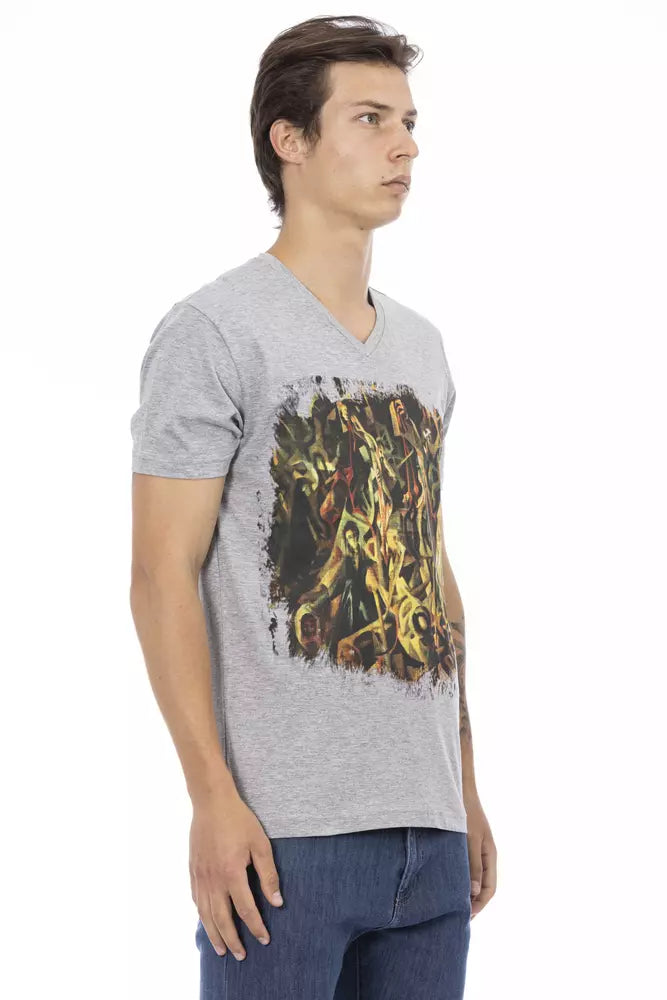 Trussardi Action Gray Cotton Men's V-Neck T-Shirt