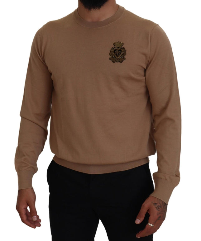 Dolce & Gabbana Beige Cashmere Crown Logo Pullover Sweater