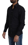 Dolce & Gabbana Black Cotton Slim Fit Formal Dress GOLD Shirt