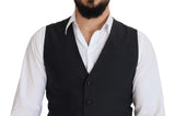 Dolce & Gabbana Black Wool Stretch Waistcoat Formal Vest