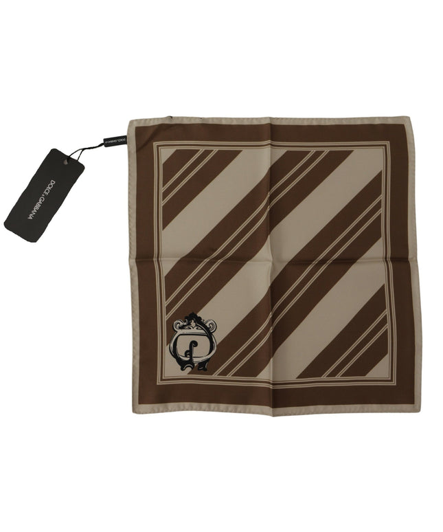 Dolce & Gabbana Brown Stripes DG Logo Square Mens Handkerchief Scarf