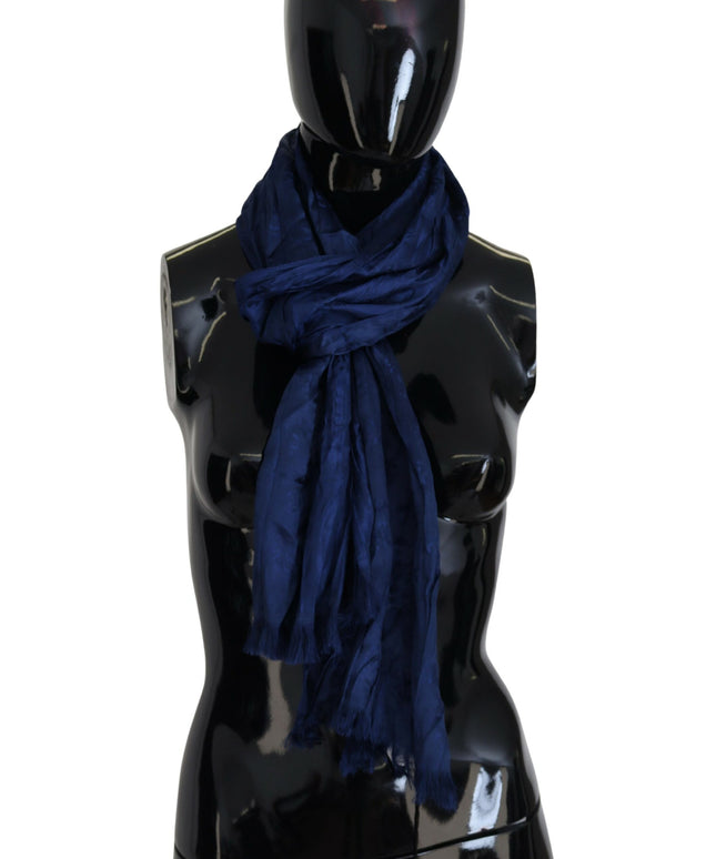 Costume National Blue Silk Shawl Foulard Fringes Scarf