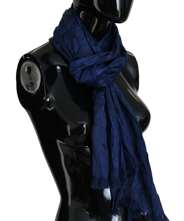 Costume National Blue Silk Shawl Foulard Fringes Scarf