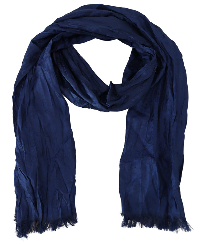 Costume National Blue Silk Shawl Foulard Fringes Scarf