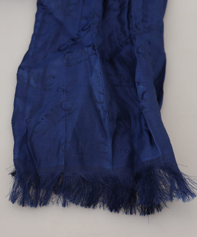 Costume National Blue Silk Shawl Foulard Fringes Scarf