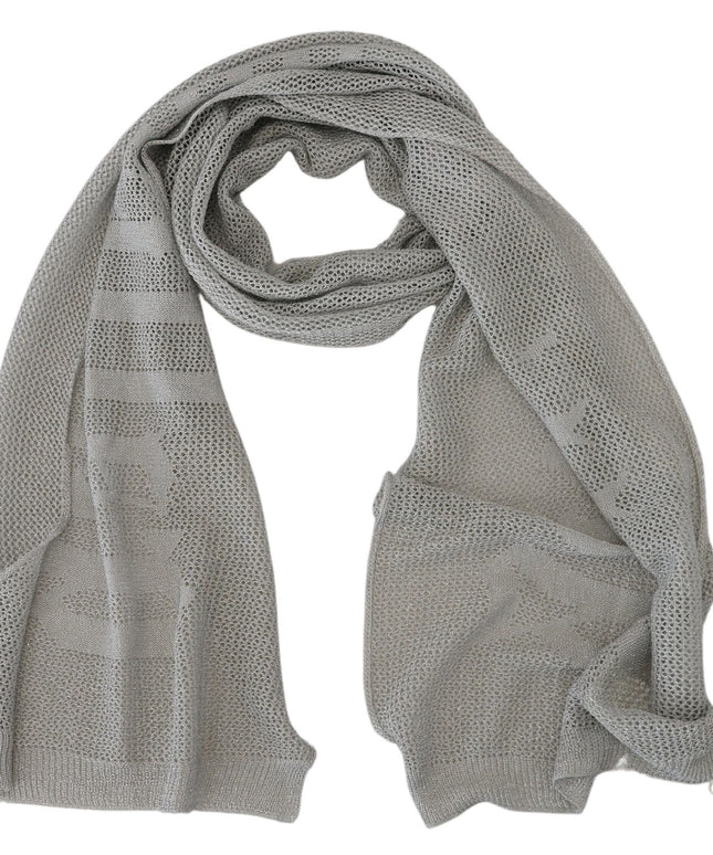 John Galliano Gray Logo Knitted Neck Wrap Shawl Foulard Scarf