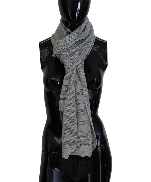 John Galliano Gray Logo Knitted Neck Wrap Shawl Foulard Scarf