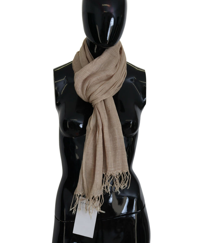 Costume National Beige Cotton Shawl Foulard Fringe Scarf