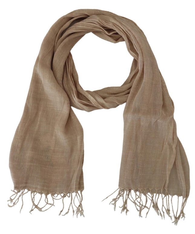 Costume National Beige Cotton Shawl Foulard Fringe Scarf