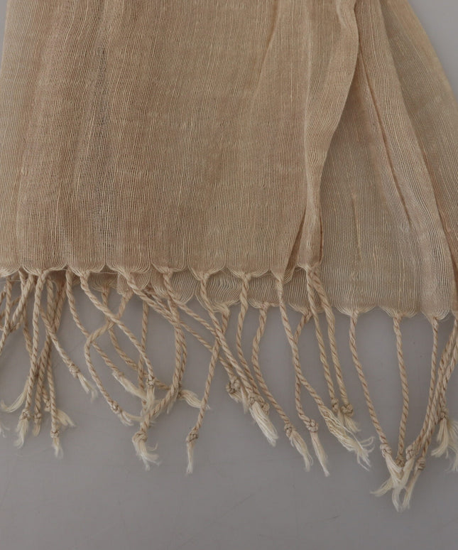 Costume National Beige Cotton Shawl Foulard Fringe Scarf