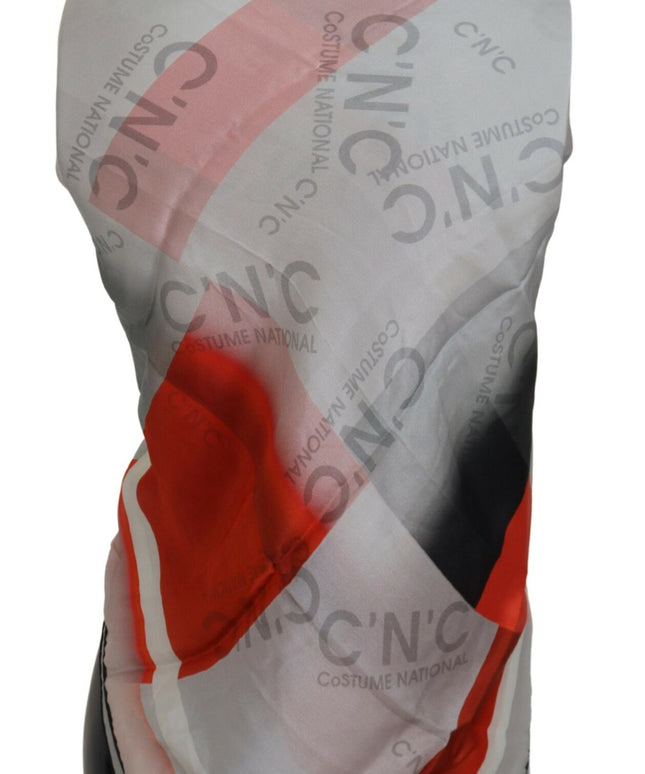 Costume National Gray Red Shawl Foulard Wrap Scarf