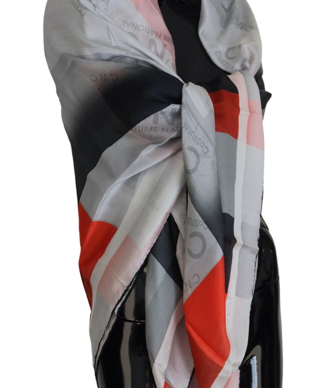 Costume National Gray Red Shawl Foulard Wrap Scarf