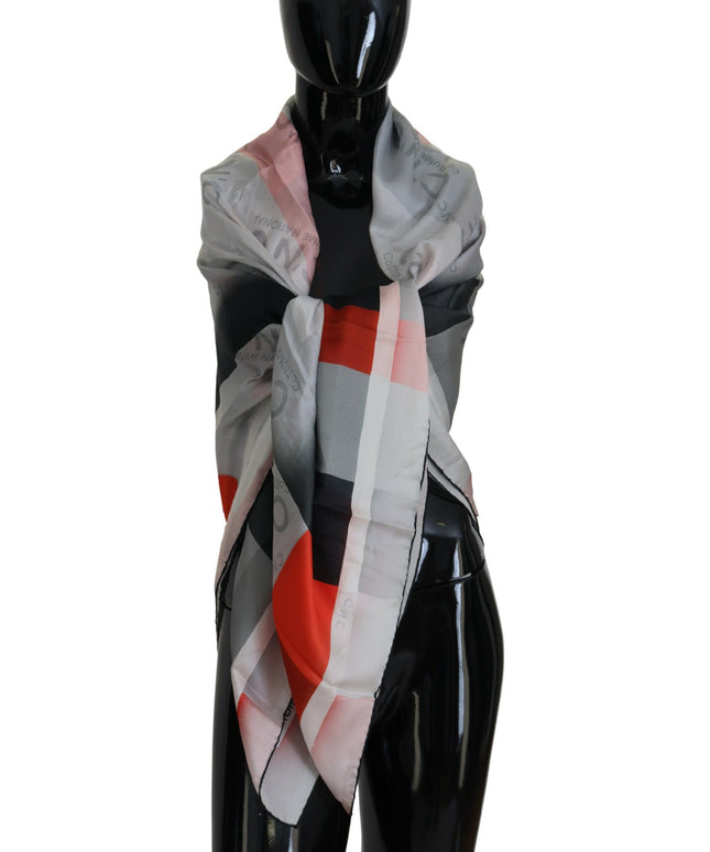 Costume National Gray Red Shawl Foulard Wrap Scarf