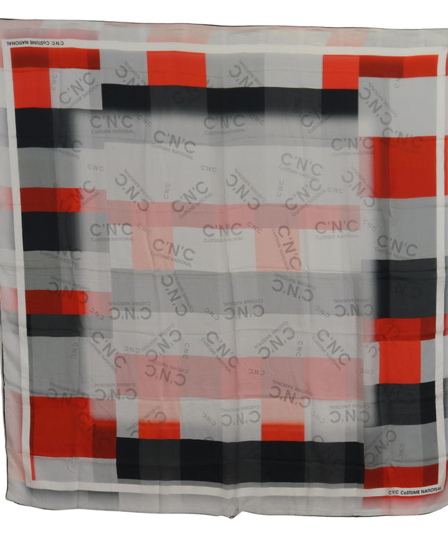 Costume National Gray Red Shawl Foulard Wrap Scarf