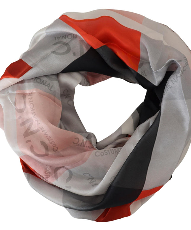 Costume National Gray Red Shawl Foulard Wrap Scarf