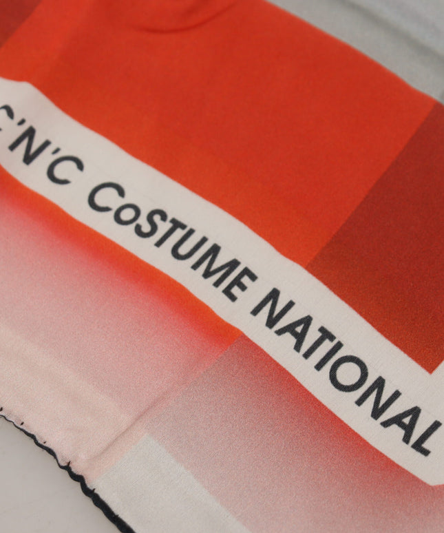 Costume National Gray Red Shawl Foulard Wrap Scarf