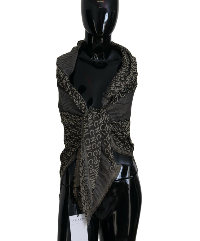 Costume National Gray Logo Knit Neck Wrap Shawl Scarf