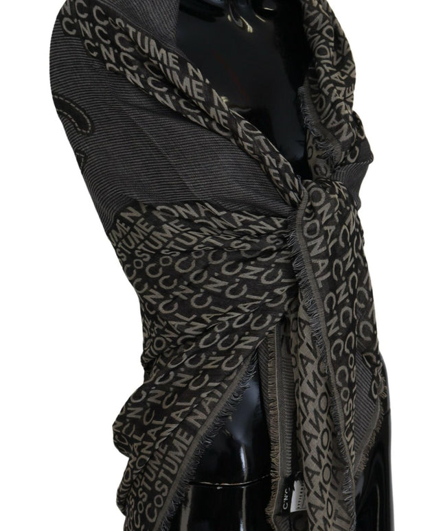 Costume National Gray Logo Knit Neck Wrap Shawl Scarf