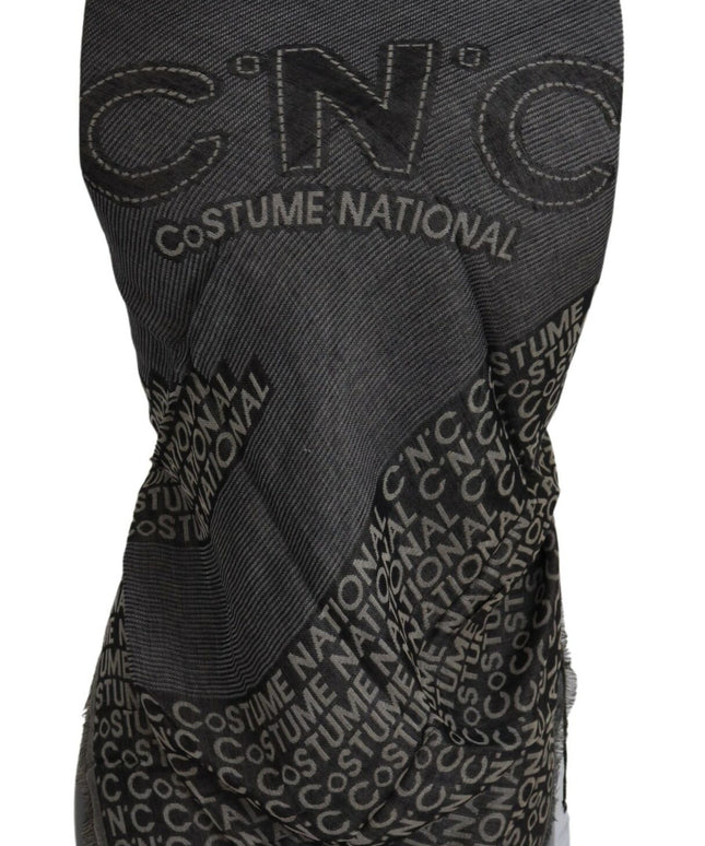 Costume National Gray Logo Knit Neck Wrap Shawl Scarf
