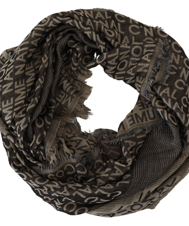 Costume National Gray Logo Knit Neck Wrap Shawl Scarf