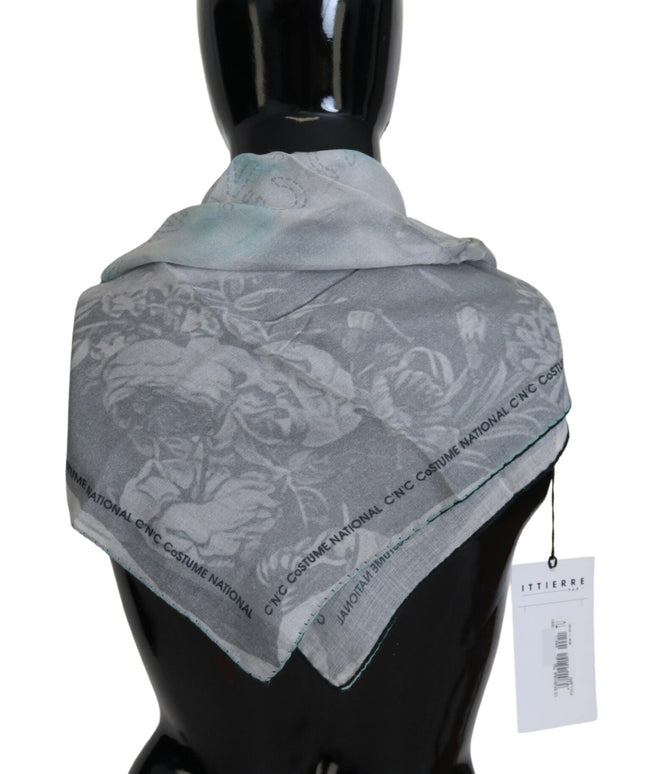 Costume National Gray Print Shawl Foulard Branded Scarf
