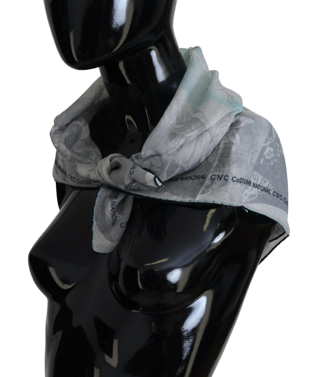 Costume National Gray Print Shawl Foulard Branded Scarf