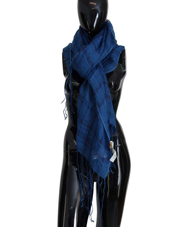Costume National Blue Linen Shawl Foulard Fringes Scarf