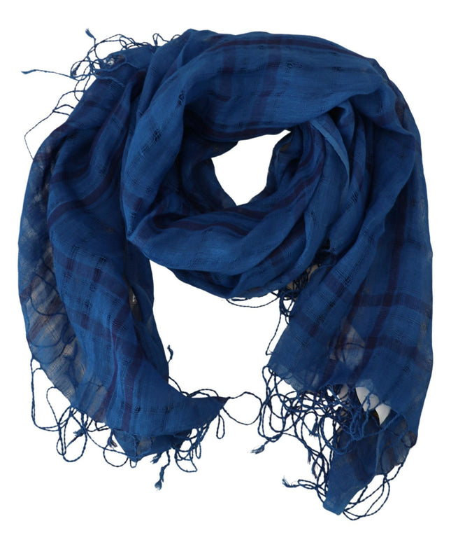 Costume National Blue Linen Shawl Foulard Fringes Scarf