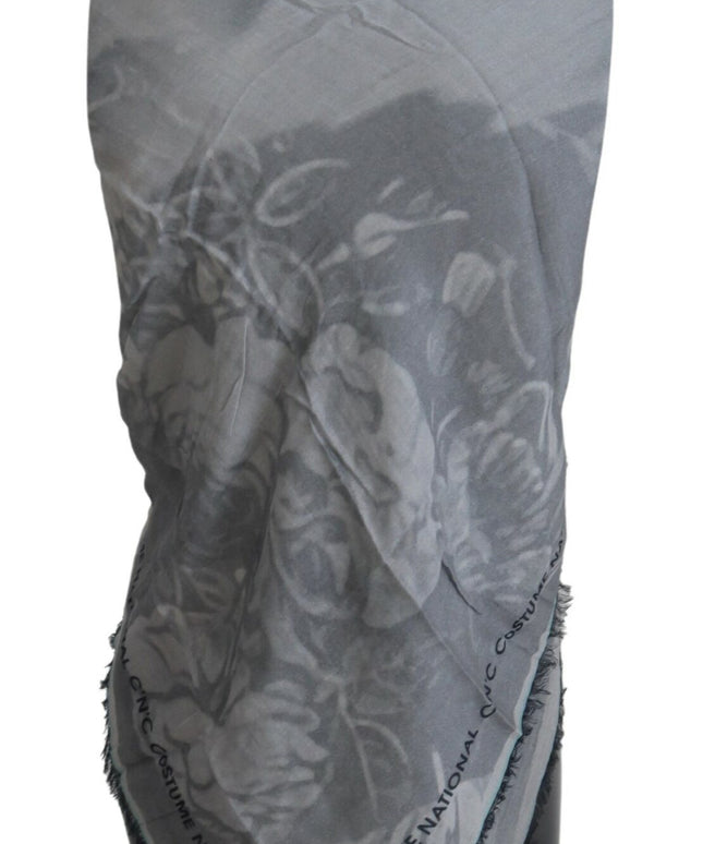 Costume National Gray Print Shawl Foulard Fringes Scarf